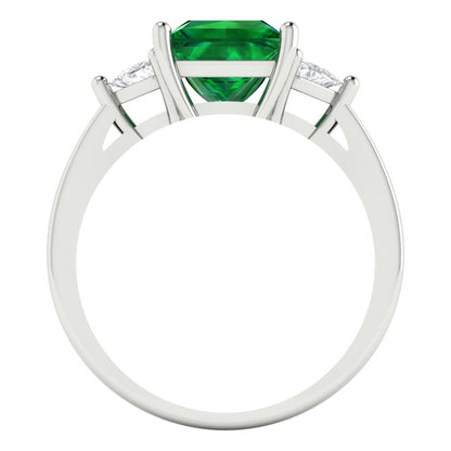 2.32 cttw Simulated Emerald Three-Stone Engagement Ring - Solid White Gold (VVS1, Princess Cut,7.0mm)