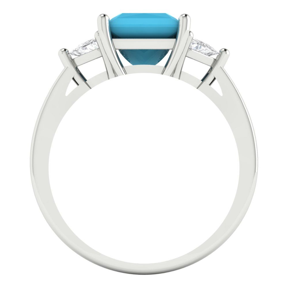 2.32 cttw Simulated Turquoise Three-Stone Engagement Ring - Solid Gold (Princess Cut,7.0mm)