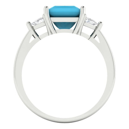 2.32 cttw Simulated Turquoise Three-Stone Engagement Ring - Solid Gold (Princess Cut,7.0mm)