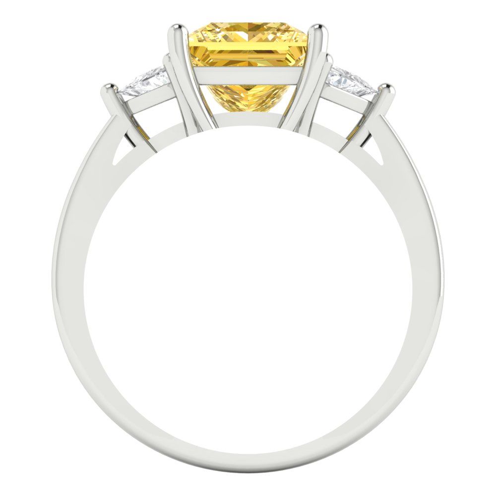 2.32 cttw Natural Citrine Three-Stone Engagement Ring - Solid White Gold (VVS1, Princess Cut,7.0mm)