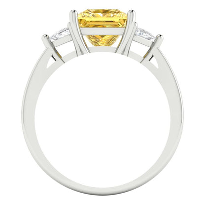 2.32 cttw Natural Citrine Three-Stone Engagement Ring - Solid White Gold (VVS1, Princess Cut,7.0mm)