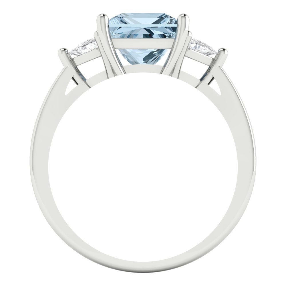 2.32 cttw Natural Swiss Blue Topaz Three-Stone Engagement Ring - Solid White Gold (VVS1, Princess Cut,7.0mm)