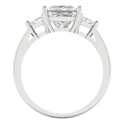 2.32 cttw White Sapphire Three-Stone Engagement Ring - Solid White Gold (VVS1, Princess Cut,7.0mm)