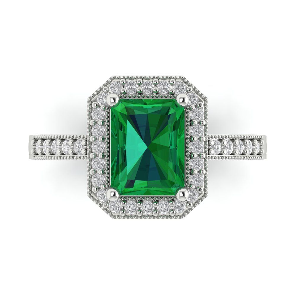2.78 cttw Simulated Emerald Hidden Halo Engagement Ring - Solid White Gold (VVS1, Emerald Cut,8.5x6.5mm)