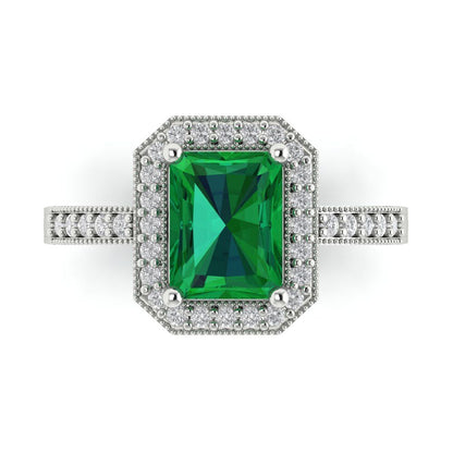 2.78 cttw Simulated Emerald Hidden Halo Engagement Ring - Solid White Gold (VVS1, Emerald Cut,8.5x6.5mm)