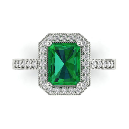 2.78 cttw Simulated Emerald Hidden Halo Engagement Ring - Solid White Gold (VVS1, Emerald Cut,8.5x6.5mm)