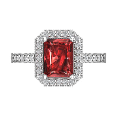 2.78 cttw Natural Garnet Hidden Halo Engagement Ring - Solid Gold (Emerald Cut,8.5x6.5mm)