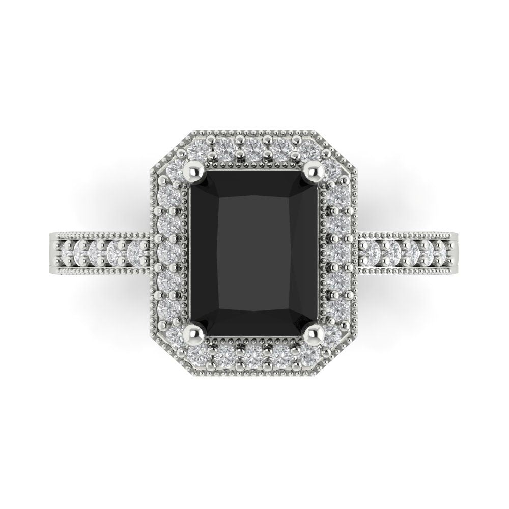 2.78 cttw Natural Onyx Hidden Halo Engagement Ring - Solid Gold (Emerald Cut,8.5x6.5mm)