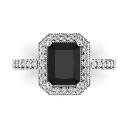 2.78 cttw Natural Onyx Hidden Halo Engagement Ring - Solid Gold (Emerald Cut,8.5x6.5mm)