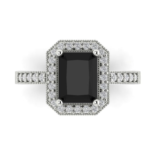 2.78 cttw Natural Onyx Hidden Halo Engagement Ring - Solid White Gold (VVS1, Emerald Cut,8.5x6.5mm)