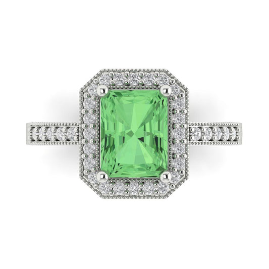 2.78 cttw Zirconia Simulated Green Diamond Hidden Halo Engagement Ring - Solid White Gold (VVS1, Emerald Cut,8.5x6.5mm)