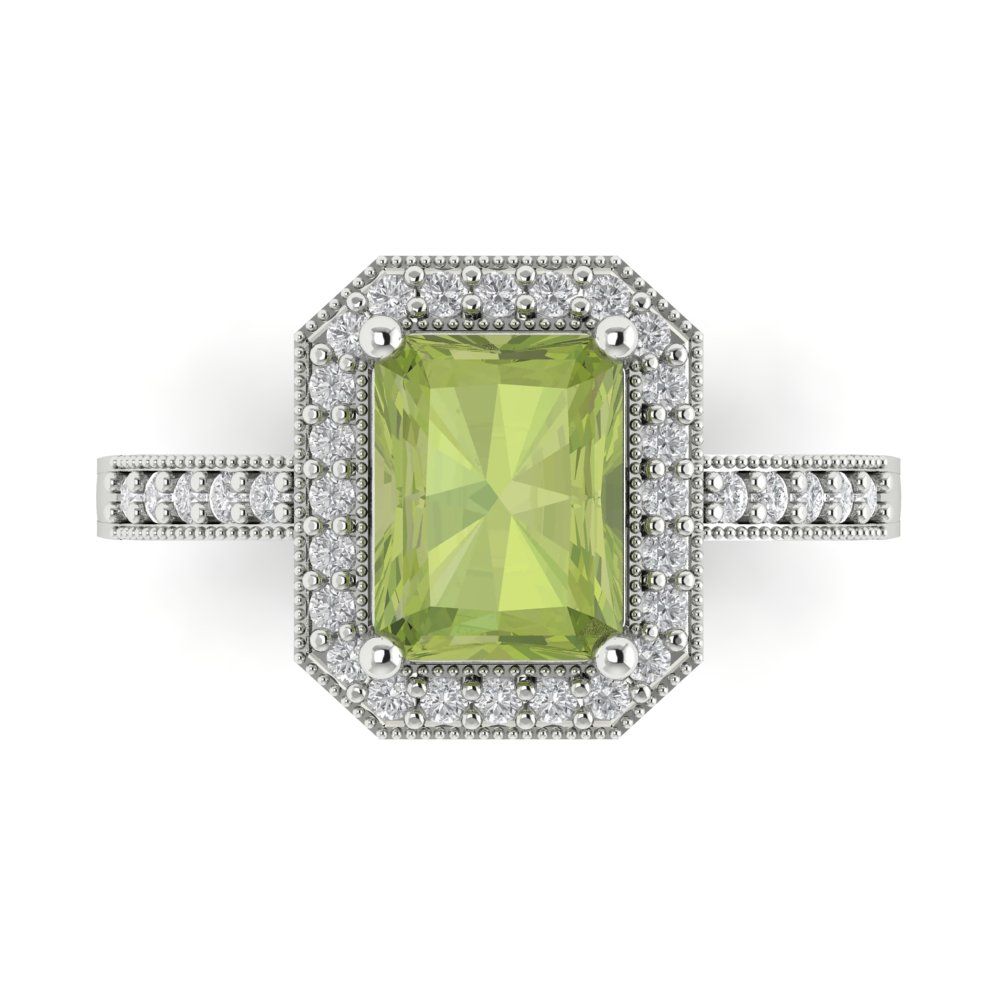 2.78 cttw Natural Peridot Hidden Halo Engagement Ring - Solid White Gold (VVS1, Emerald Cut,8.5x6.5mm)