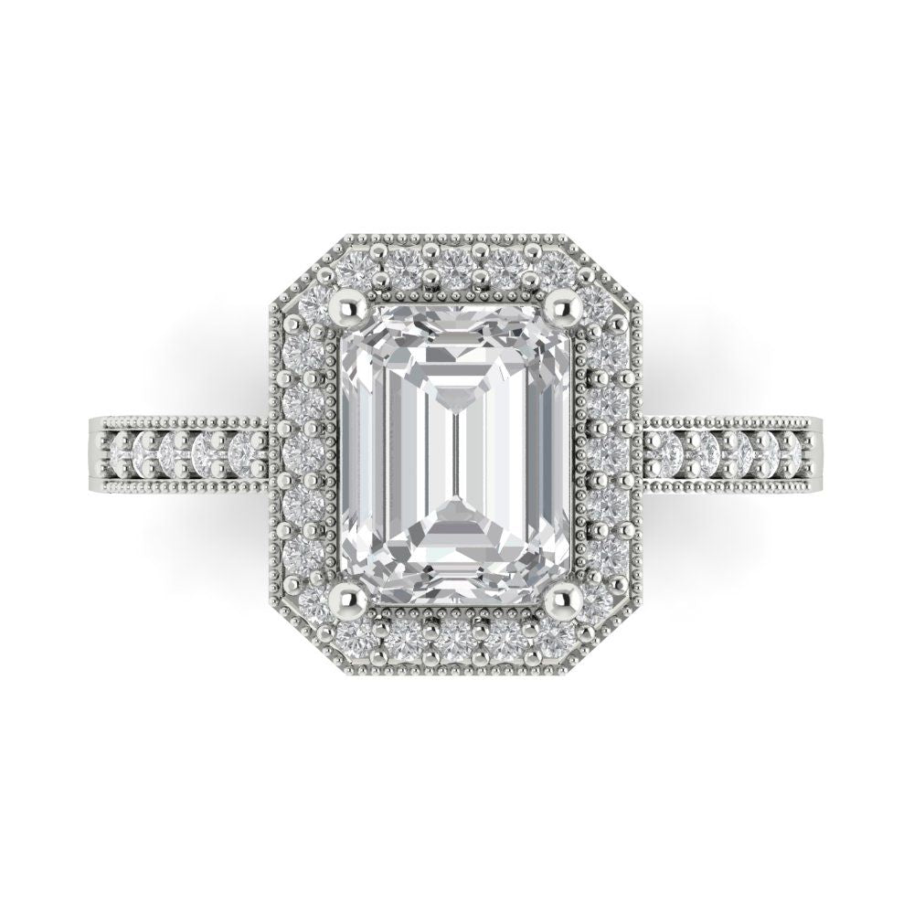 2.78 cttw Certified Moissanite Hidden Halo Engagement Ring - Solid Gold (VVS1, D-F,Emerald Cut,8.5x6.5mm)