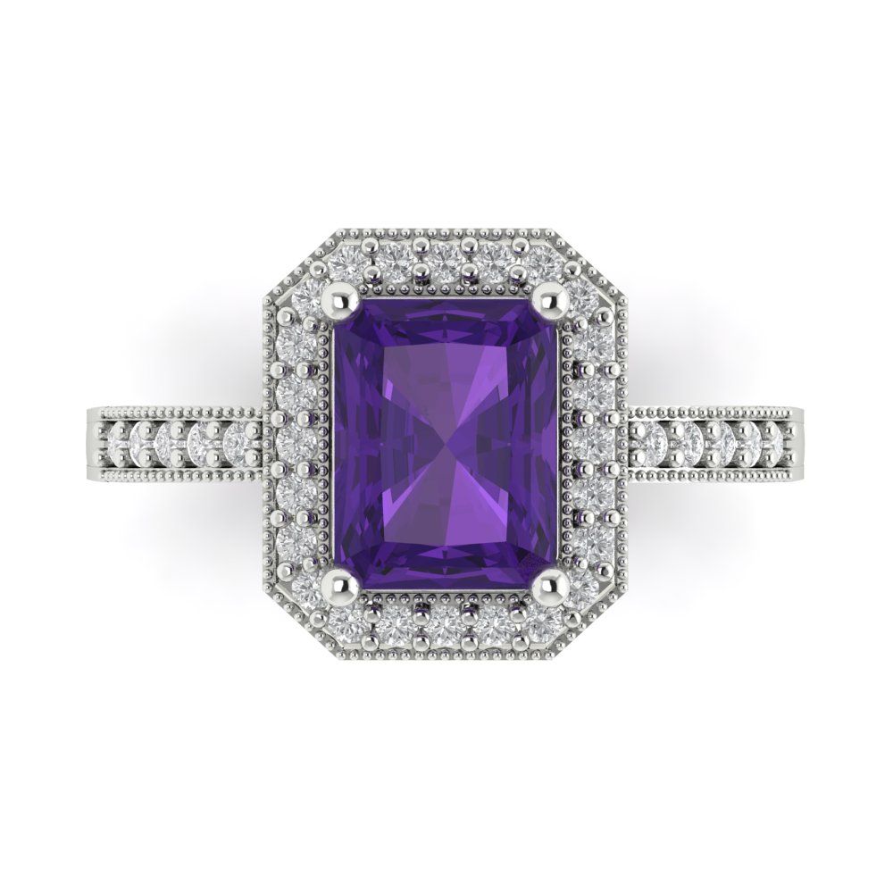 2.78 cttw Natural Amethyst Hidden Halo Engagement Ring - Solid Gold (Emerald Cut,8.5x6.5mm)