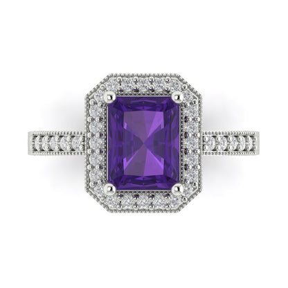 2.78 cttw Natural Amethyst Hidden Halo Engagement Ring - Solid Gold (Emerald Cut,8.5x6.5mm)