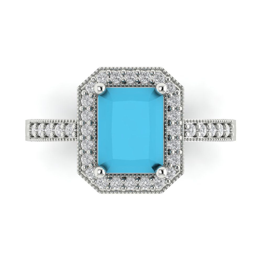 2.78 cttw Simulated Turquoise Hidden Halo Engagement Ring - Solid White Gold (VVS1, Emerald Cut,8.5x6.5mm)