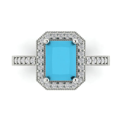 2.78 cttw Simulated Turquoise Hidden Halo Engagement Ring - Solid White Gold (VVS1, Emerald Cut,8.5x6.5mm)