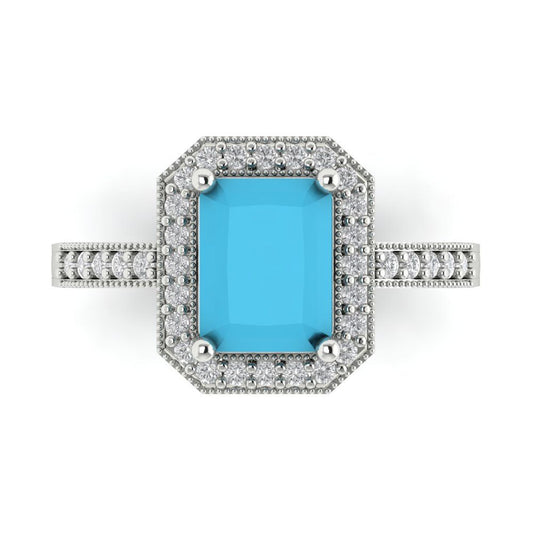 2.78 cttw Simulated Turquoise Hidden Halo Engagement Ring - Solid White Gold (VVS1, Emerald Cut,8.5x6.5mm)