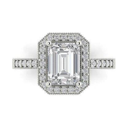 2.78 cttw White Sapphire Hidden Halo Engagement Ring - Solid Gold (Emerald Cut,8.5x6.5mm)
