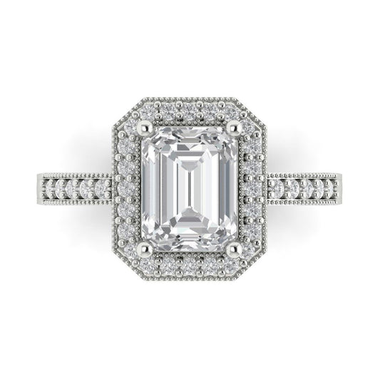 2.78 cttw White Sapphire Hidden Halo Engagement Ring - Solid White Gold (VVS1, Emerald Cut,8.5x6.5mm)