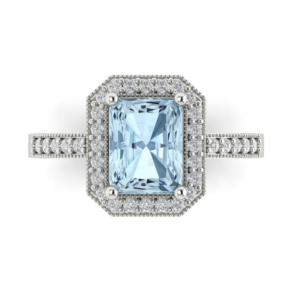2.78 cttw Zirconia Simulated Blue Diamond Hidden Halo Engagement Ring - Solid White Gold (VVS1, Emerald Cut,8.5x6.5mm)