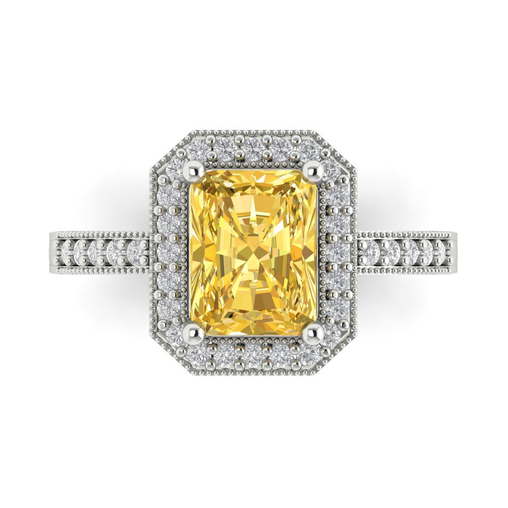 2.78 cttw Natural Citrine Hidden Halo Engagement Ring - Solid White Gold (VVS1, Emerald Cut,8.5x6.5mm)