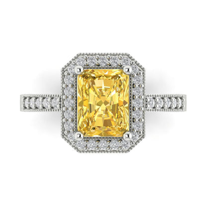 2.78 cttw Natural Citrine Hidden Halo Engagement Ring - Solid White Gold (VVS1, Emerald Cut,8.5x6.5mm)