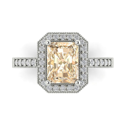 2.78 cttw Natural Morganite Hidden Halo Engagement Ring - Solid Gold (Emerald Cut,8.5x6.5mm)