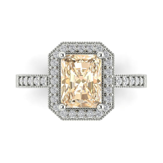 2.78 cttw Natural Morganite Hidden Halo Engagement Ring - Solid White Gold (VVS1, Emerald Cut,8.5x6.5mm)