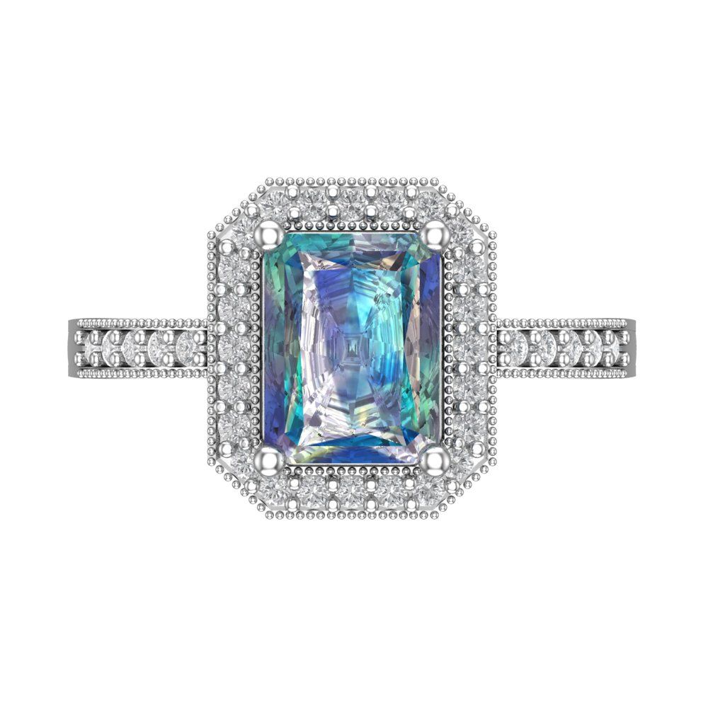 2.78 cttw Blue Moissanite Hidden Halo Engagement Ring - Solid Gold (Emerald Cut,8.5x6.5mm)