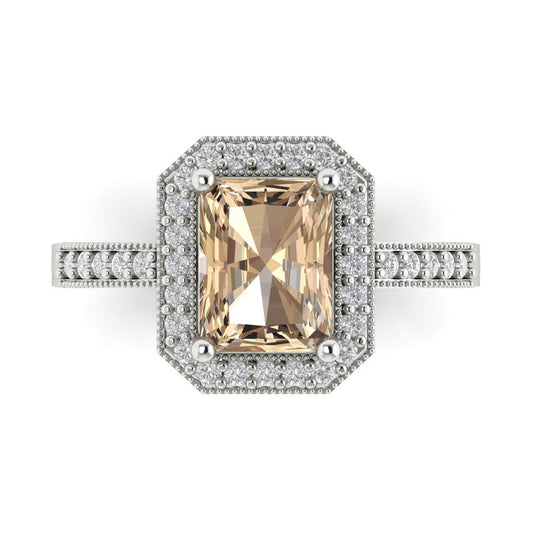 2.78 cttw Yellow Moissanite Hidden Halo Engagement Ring - Solid White Gold (VVS1, Emerald Cut,8.5x6.5mm)