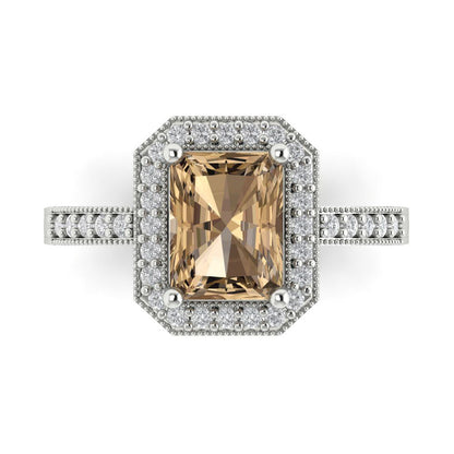 2.78 cttw Zirconia Simulated Champagne Diamond Hidden Halo Engagement Ring - Solid Gold (VVS1, Emerald Cut,8.5x6.5mm)