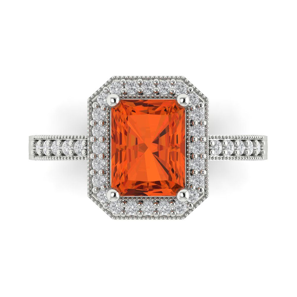 2.78 cttw Zirconia Simulated Red Diamond Hidden Halo Engagement Ring - Solid Gold (VVS1, Emerald Cut,8.5x6.5mm)