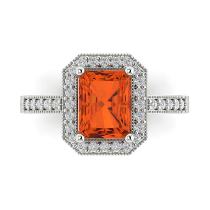 2.78 cttw Zirconia Simulated Red Diamond Hidden Halo Engagement Ring - Solid Gold (VVS1, Emerald Cut,8.5x6.5mm)