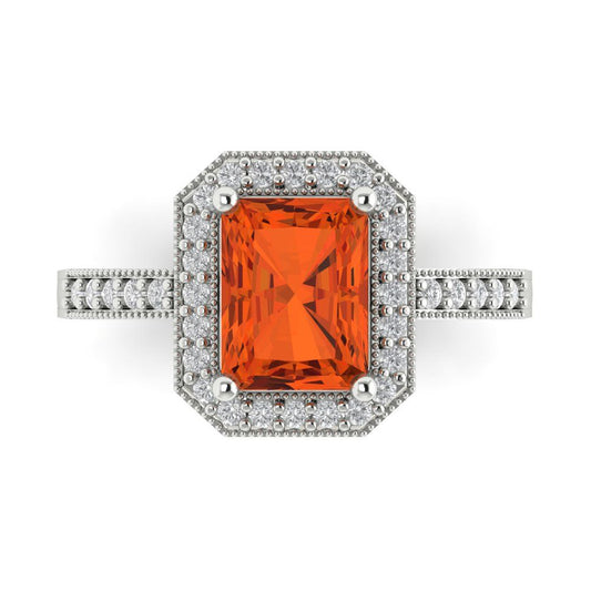 2.78 cttw Zirconia Simulated Red Diamond Hidden Halo Engagement Ring - Solid White Gold (VVS1, Emerald Cut,8.5x6.5mm)