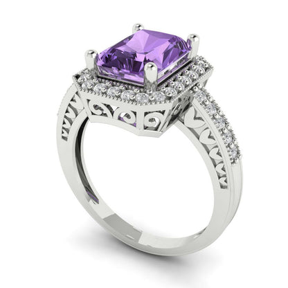 2.78 cttw Simulated Alexandrite Hidden Halo Engagement Ring - Solid Gold (Emerald Cut,8.5x6.5mm)