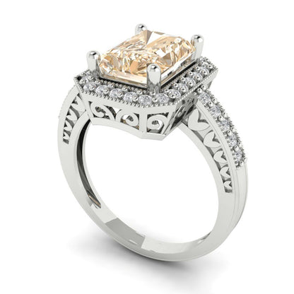 2.78 cttw Natural Morganite Hidden Halo Engagement Ring - Solid Gold (Emerald Cut,8.5x6.5mm)