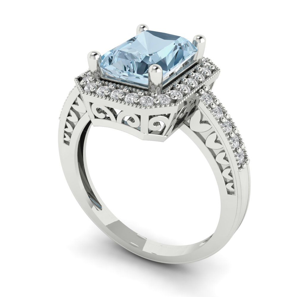 2.78 cttw Zirconia Simulated Blue Diamond Hidden Halo Engagement Ring - Solid White Gold (VVS1, Emerald Cut,8.5x6.5mm)