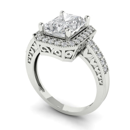 2.78 cttw Certified Moissanite Hidden Halo Engagement Ring - Solid Gold (VVS1, D-F,Emerald Cut,8.5x6.5mm)