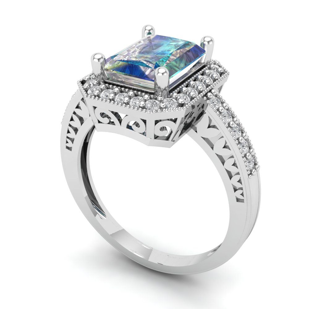 2.78 cttw Blue Moissanite Hidden Halo Engagement Ring - Solid Gold (Emerald Cut,8.5x6.5mm)