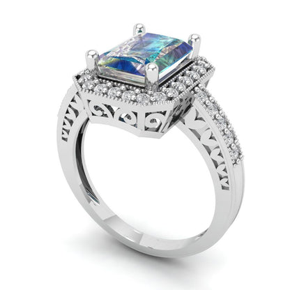 2.78 cttw Blue Moissanite Hidden Halo Engagement Ring - Solid Gold (Emerald Cut,8.5x6.5mm)