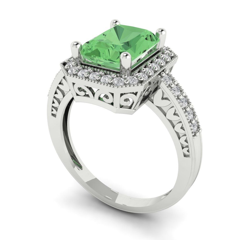 2.78 cttw Zirconia Simulated Green Diamond Hidden Halo Engagement Ring - Solid Gold (VVS1, Emerald Cut,8.5x6.5mm)