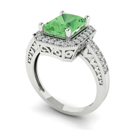 2.78 cttw Zirconia Simulated Green Diamond Hidden Halo Engagement Ring - Solid Gold (VVS1, Emerald Cut,8.5x6.5mm)