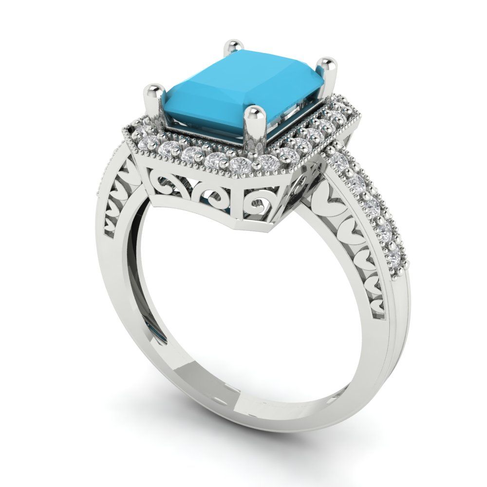 2.78 cttw Simulated Turquoise Hidden Halo Engagement Ring - Solid White Gold (VVS1, Emerald Cut,8.5x6.5mm)