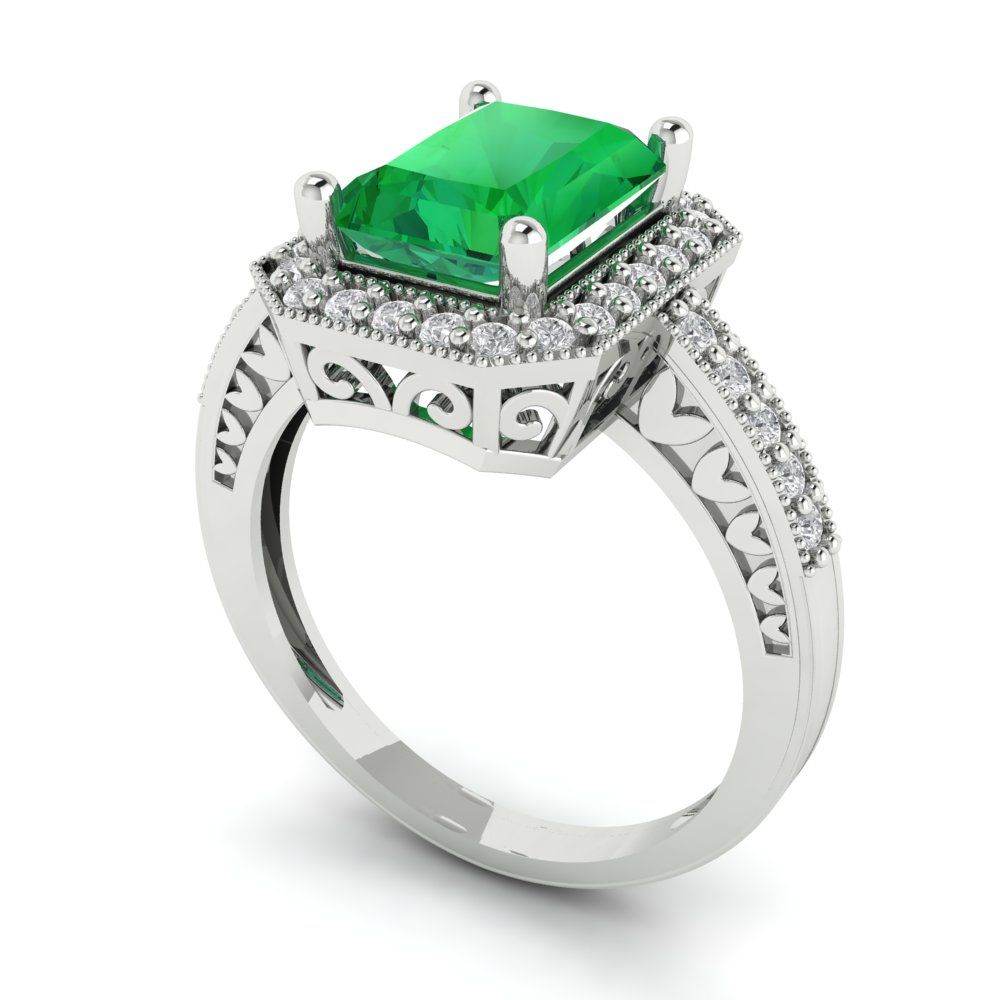 2.78 cttw Simulated Emerald Hidden Halo Engagement Ring - Solid White Gold (VVS1, Emerald Cut,8.5x6.5mm)