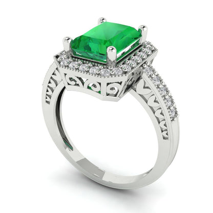 2.78 cttw Simulated Emerald Hidden Halo Engagement Ring - Solid White Gold (VVS1, Emerald Cut,8.5x6.5mm)