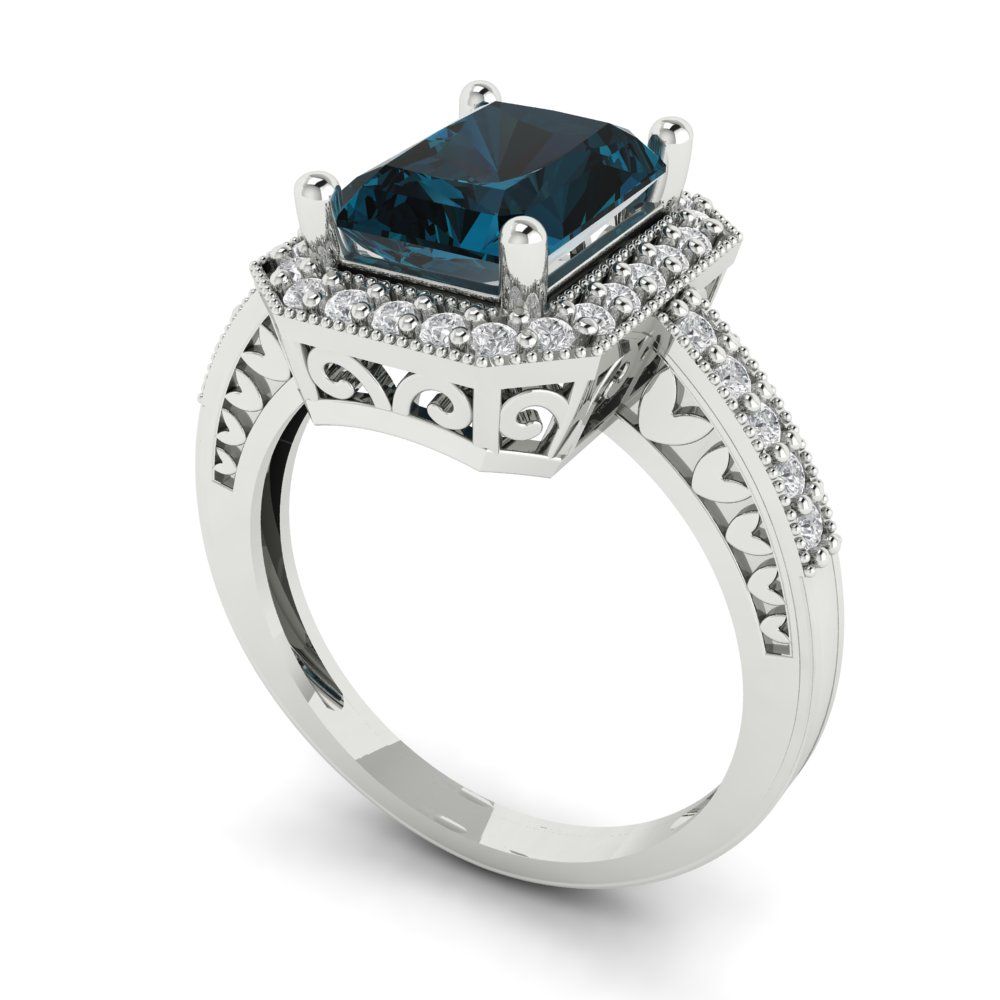 2.78 cttw Natural London Blue Topaz Hidden Halo Engagement Ring - Solid White Gold (VVS1, Emerald Cut,8.5x6.5mm)