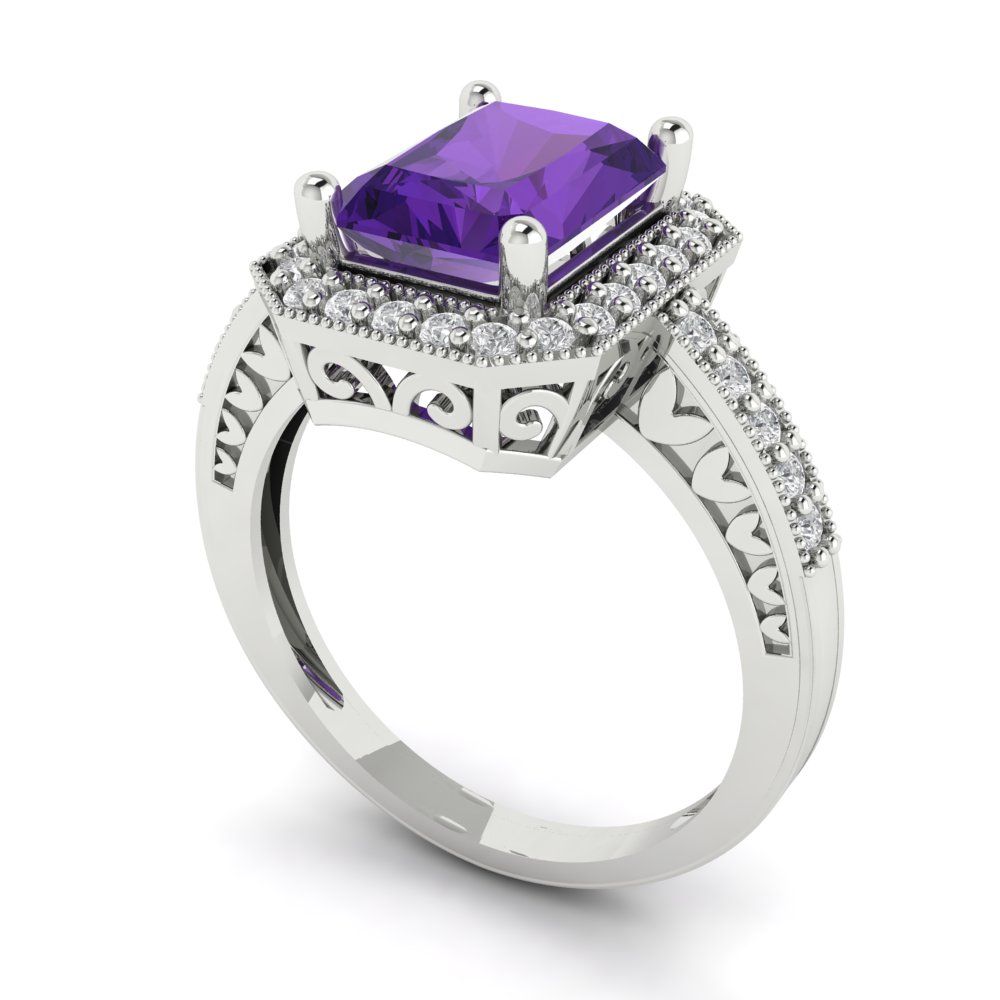 2.78 cttw Natural Amethyst Hidden Halo Engagement Ring - Solid Gold (Emerald Cut,8.5x6.5mm)