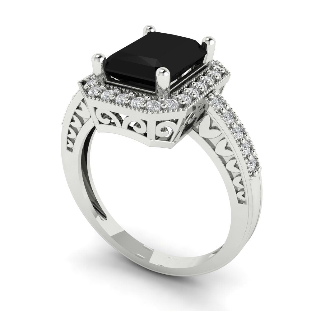 2.78 cttw Natural Onyx Hidden Halo Engagement Ring - Solid Gold (Emerald Cut,8.5x6.5mm)