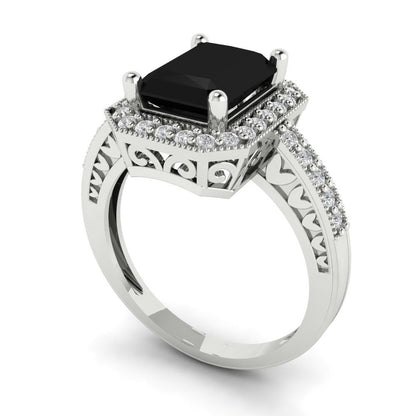 2.78 cttw Natural Onyx Hidden Halo Engagement Ring - Solid Gold (Emerald Cut,8.5x6.5mm)